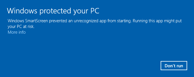 Windows SmartScreen warning